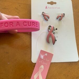 Time For A Cure Breast Cancer Awareness Bracelet Earrings and Pin